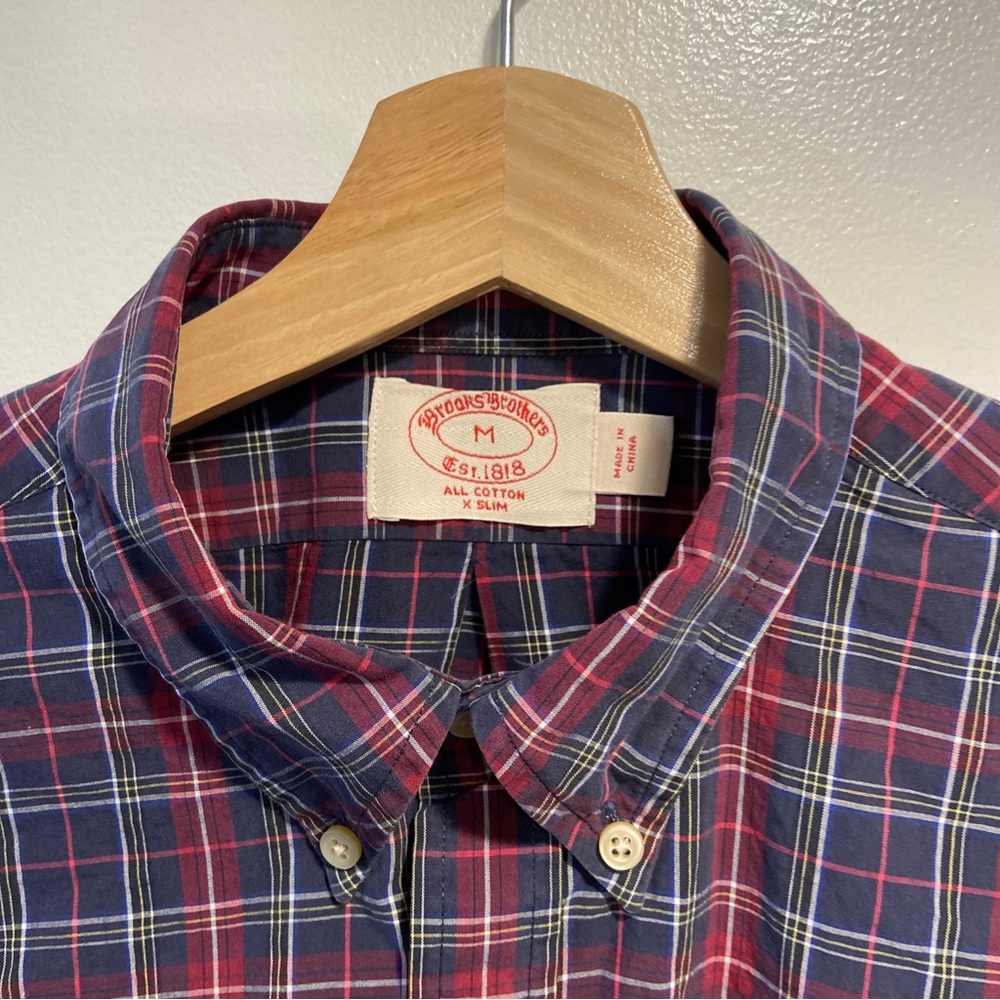 Brooks Brothers 1818 Blue Plaid Slim Fit Long Sleeve Button Down Shirt Men’s Med